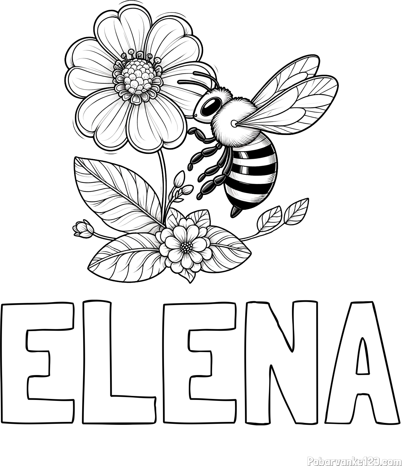 Pobarvanka imena ELENA in otroška pobarvanka čebelice in rožice