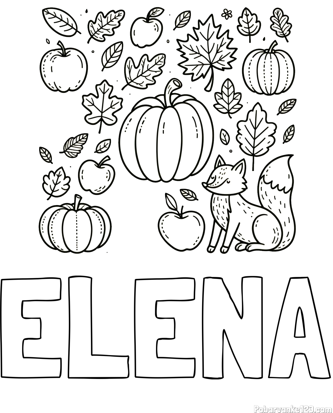 Pobarvanka imena ELENA in pobarvanka z motivom jeseni