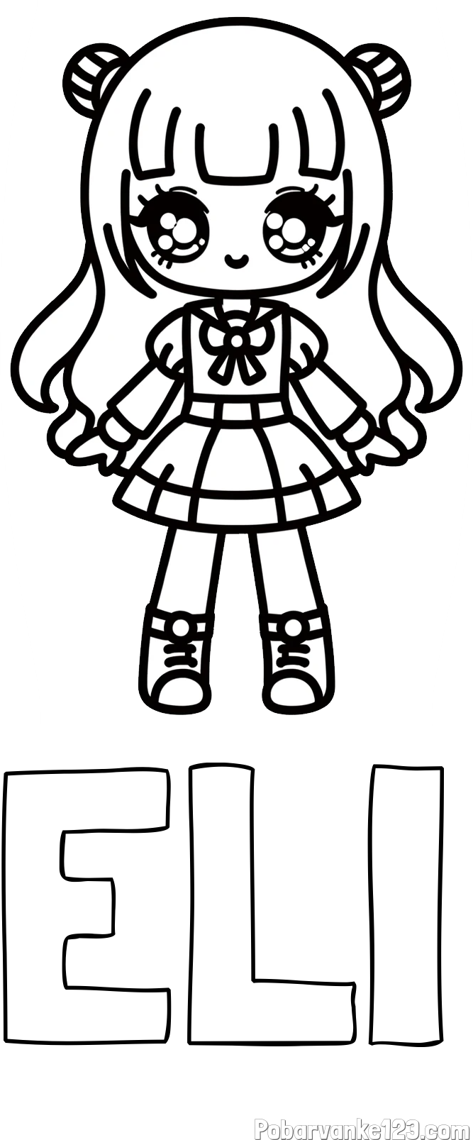Pobarvanka imena ELI in otroška pobarvanka punčke v anime slogu