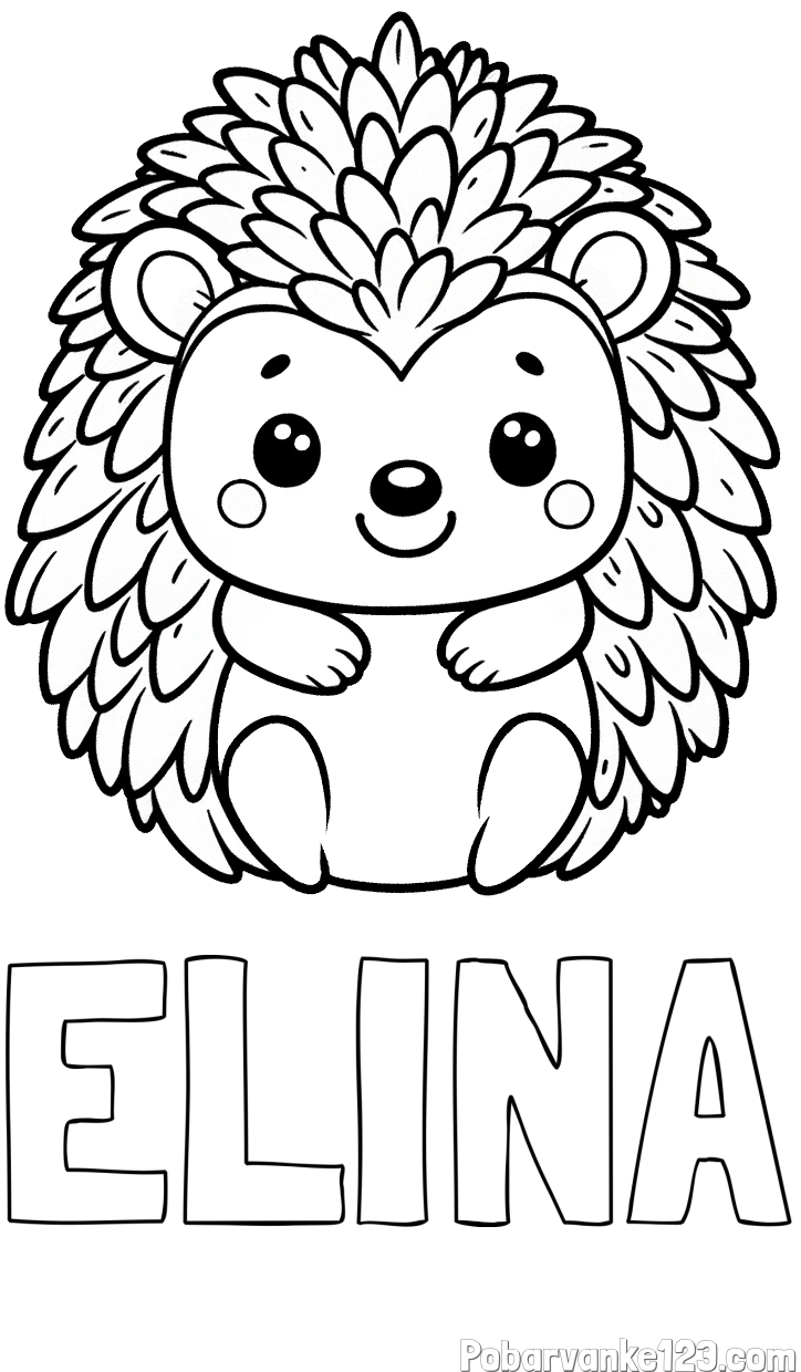 Pobarvanka imena ELINA in pobarvanka prikupnega ježa