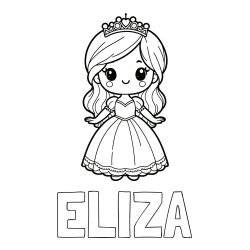 Online izdelana pobarvanka - Pobarvanka imena ELIZA in pobarvanka ljubke princeske