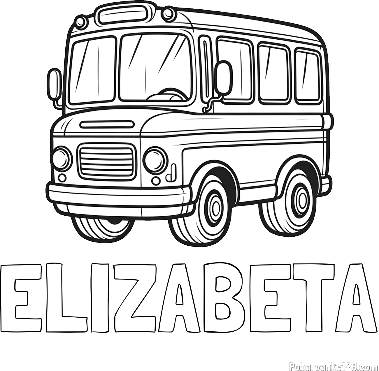 Pobarvanka imena ELIZABETA in pobarvanka majhnega avtobusa