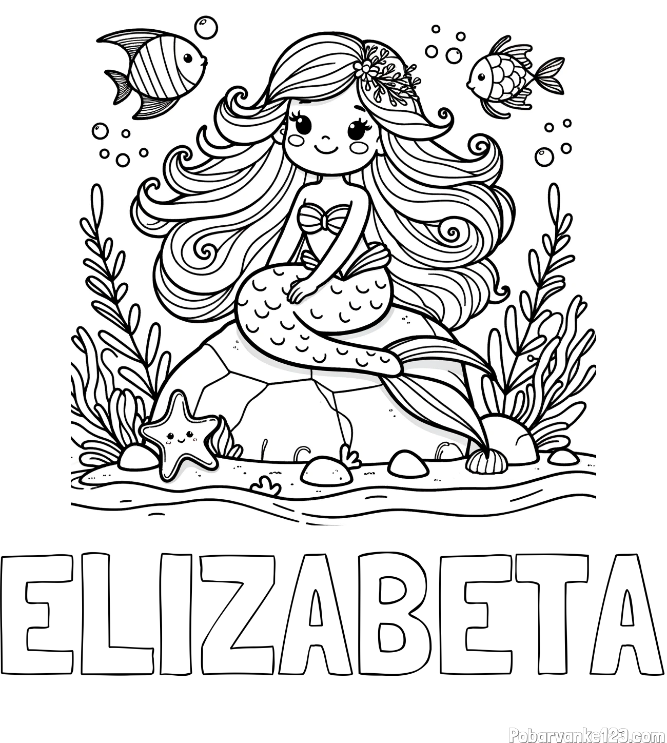 Pobarvanka imena ELIZABETA in pobarvanka prikupne male morske deklice