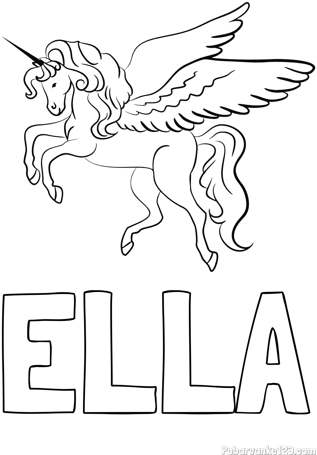 Pobarvanka imena ELLA in lepa pobarvanka samoroga