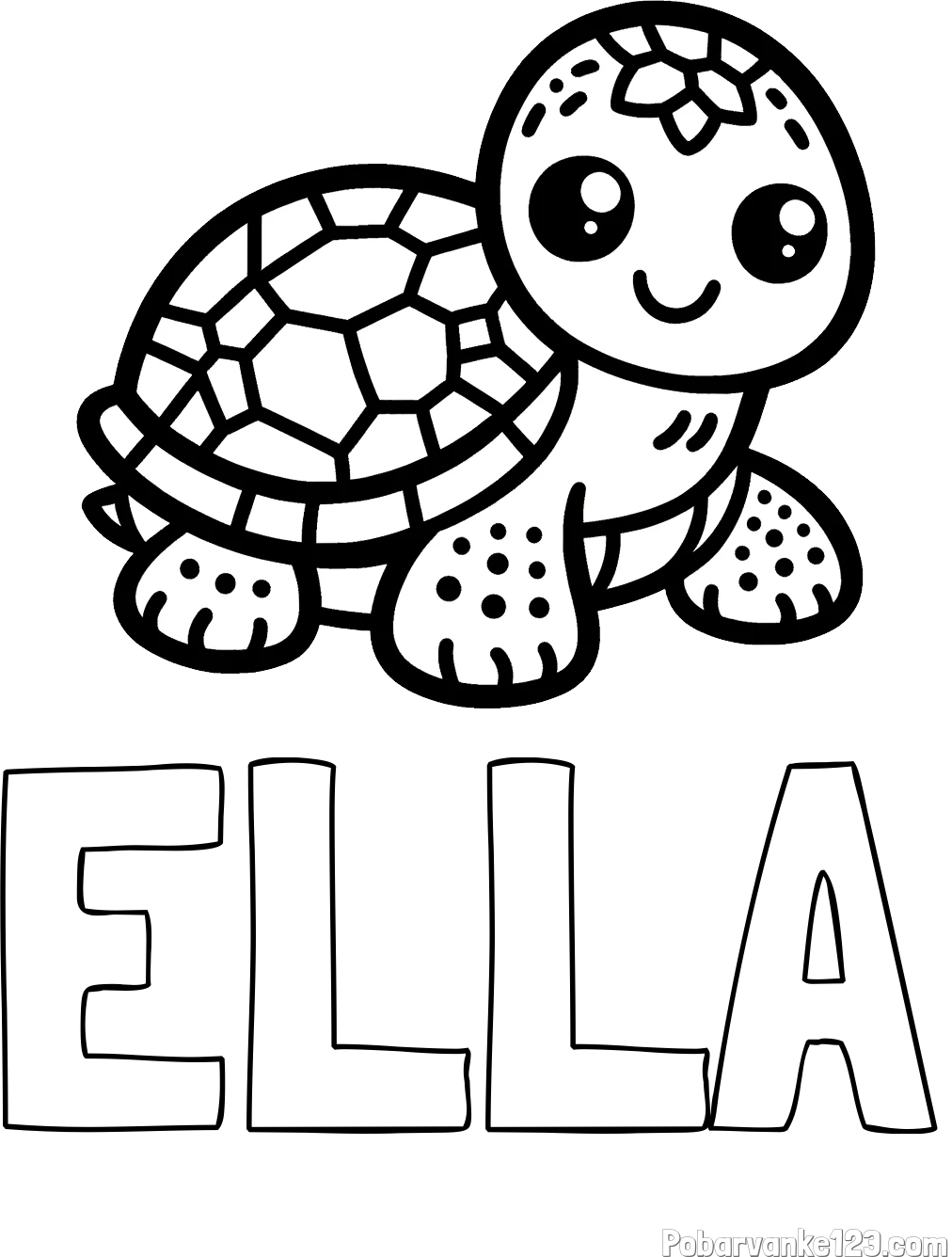Pobarvanka imena ELLA in otroška pobarvanka želve