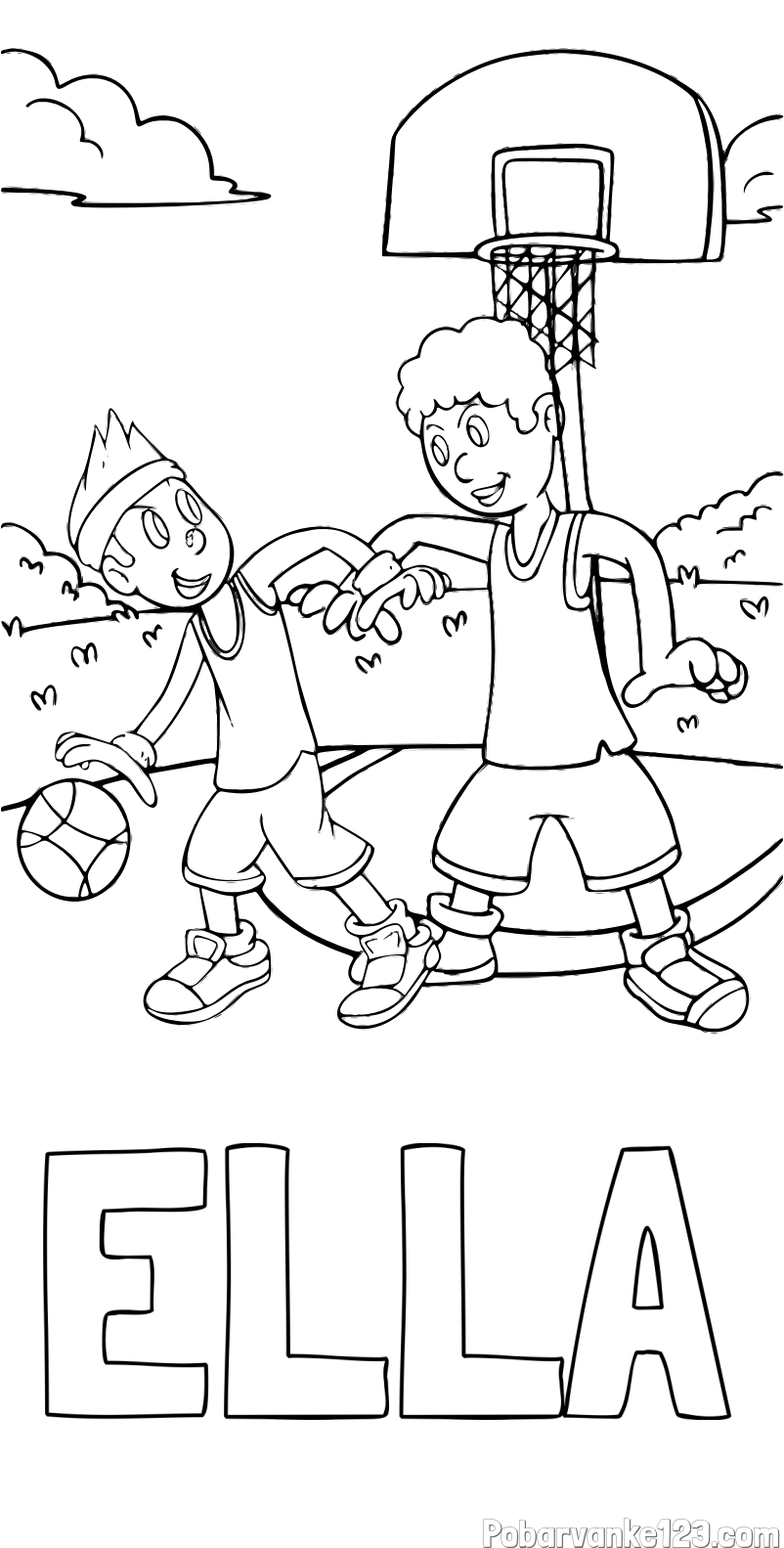 Pobarvanka imena ELLA in pobarvanka košarkarjev pri igri