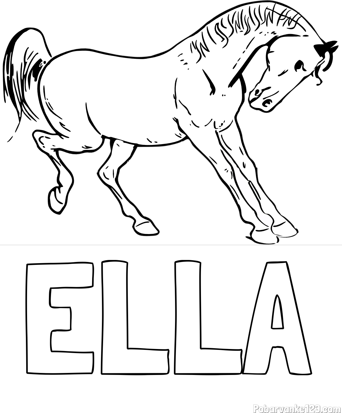Pobarvanka imena ELLA in pobarvanka razigranega konja