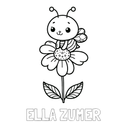 Online izdelana pobarvanka - Pobarvanka imena ELLA ŽUMER in pobarvanka ljubke čebelice na roži