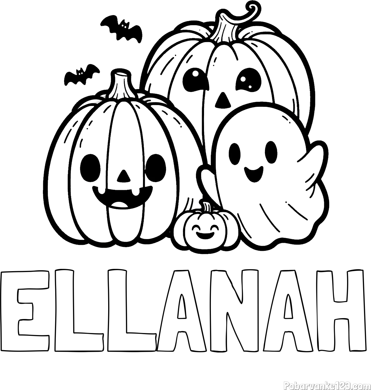Pobarvanka imena ELLANAH in pobarvanka duhca in buč za noč čarovnic