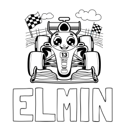 Online izdelana pobarvanka - Pobarvanka imena ELMIN in otroška pobarvanka FORMULA 1