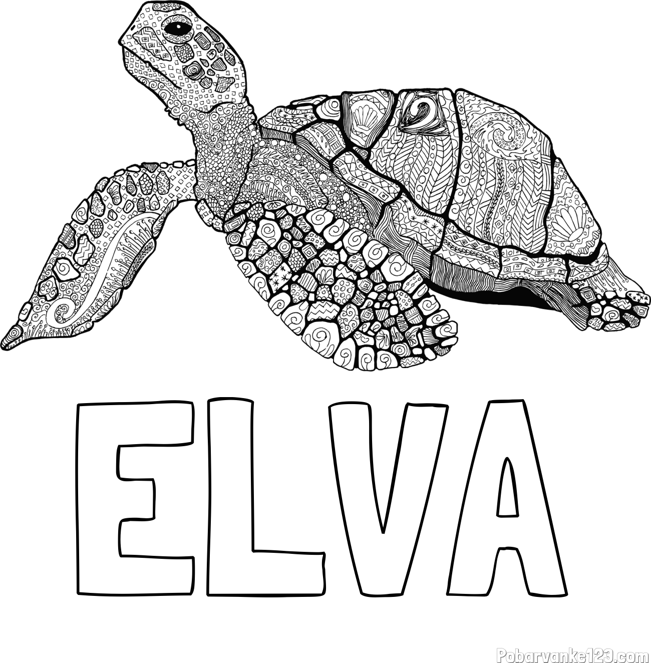 Pobarvanka imena ELVA in pobarvanka velike želve - mandale
