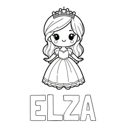 Online izdelana pobarvanka - Pobarvanka imena ELZA in pobarvanka ljubke princeske