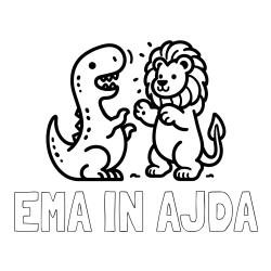 Online izdelana pobarvanka - Pobarvanka imena EMA IN AJDA in pobarvanka dinozavra, ki napada leva