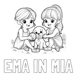 Online izdelana pobarvanka - Pobarvanka imena EMA IN MIA in pobarvanka prijateljic s kužkom