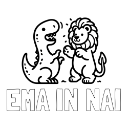 Online izdelana pobarvanka - Pobarvanka imena EMA IN NAI in pobarvanka dinozavra, ki napada leva
