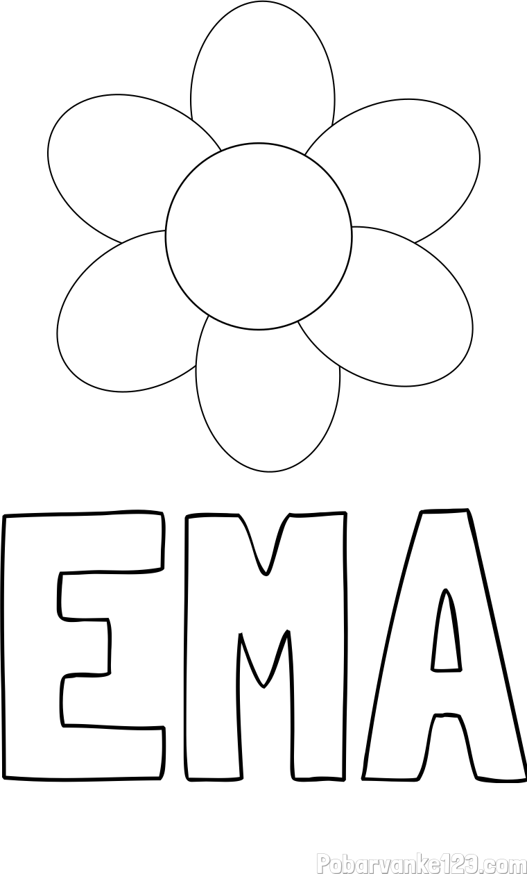 Pobarvanka imena EMA in otroška pobarvanka cveta