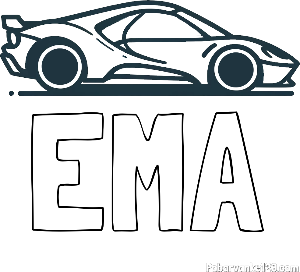 Pobarvanka imena EMA in otroška pobarvanka dirkalnega avtomobila