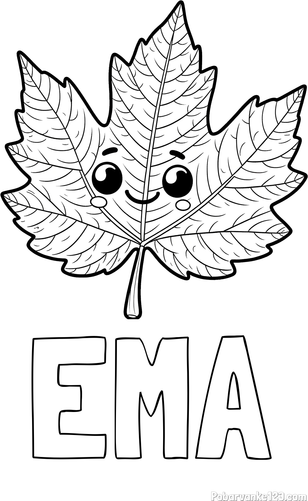 Pobarvanka imena EMA in otroška pobarvanka nasmejanega lista