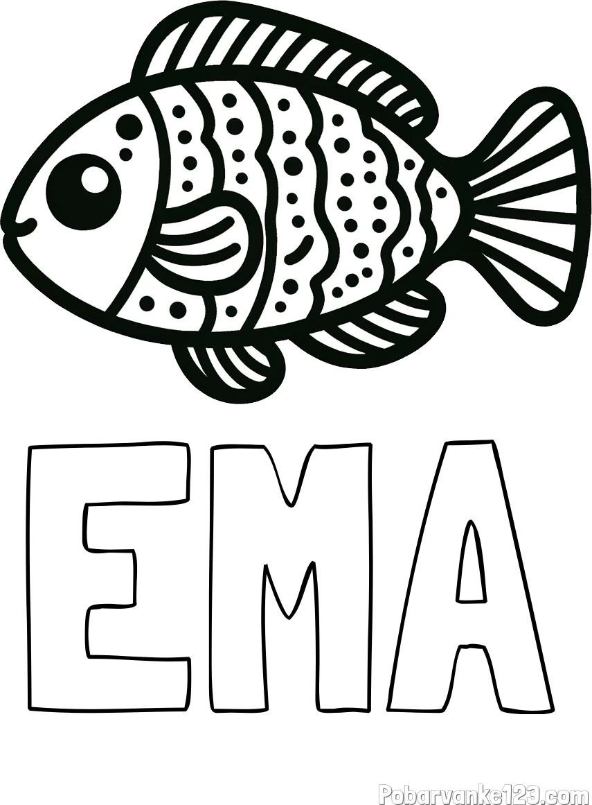 Pobarvanka imena EMA in otroška pobarvanka ribe
