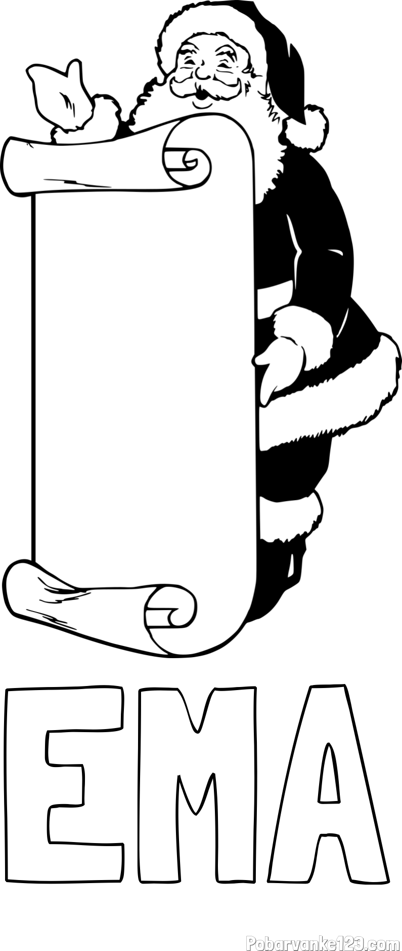 Pobarvanka imena EMA in pobarvanka Božička s seznamom želja