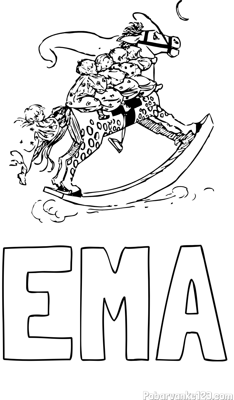 Pobarvanka imena EMA in pobarvanka konjička z otroki