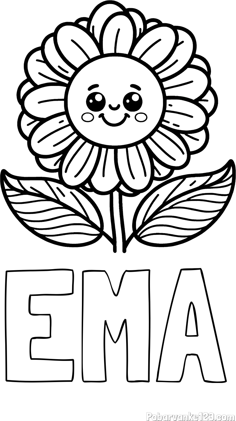 Pobarvanka imena EMA in pobarvanka ljubke in nasmejane rože