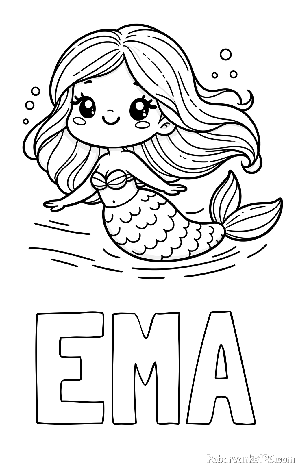 Pobarvanka imena EMA in pobarvanka ljubke morske deklice
