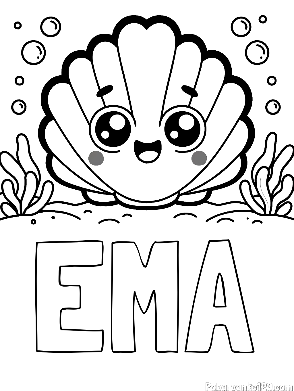 Pobarvanka imena EMA in pobarvanka nasmejane školjke