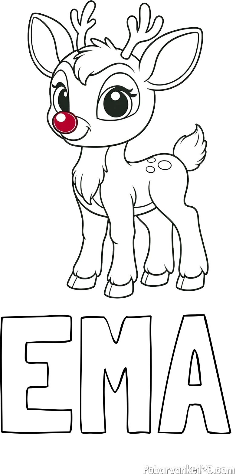 Pobarvanka imena EMA in pobarvanka nasmejanega jelenčka Rudolfa