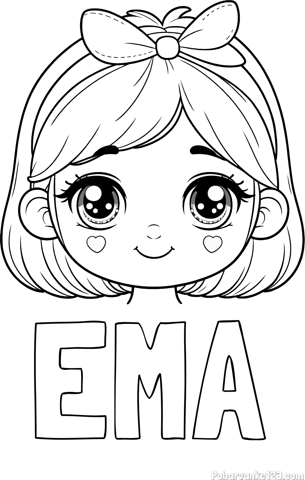 Pobarvanka imena EMA in pobarvanka obraza ljubke punčke