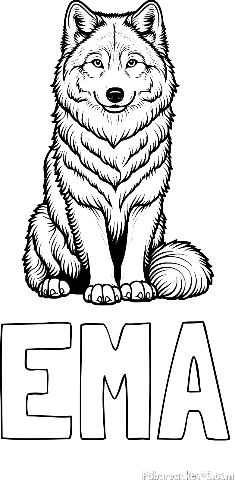 Pobarvanka imena EMA in pobarvanka prijaznega volka
