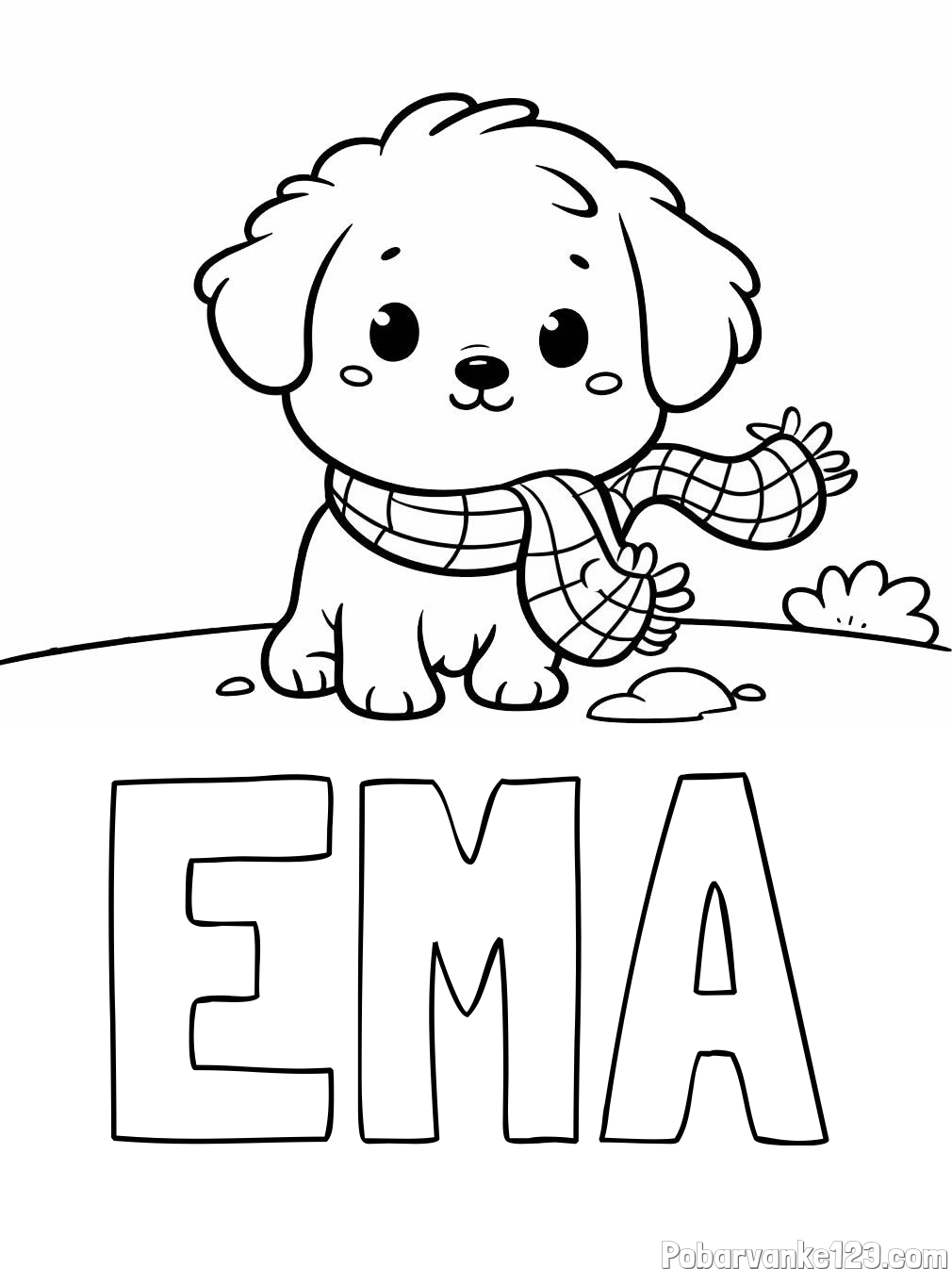 Pobarvanka imena EMA in pobarvanka prikupnega psička