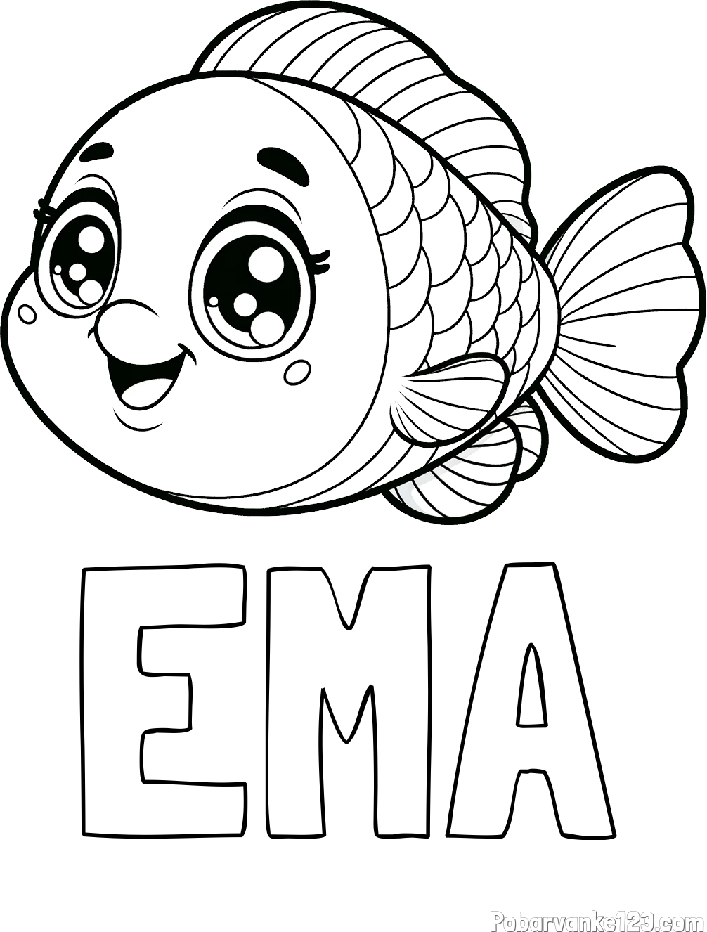 Pobarvanka imena EMA in pobarvanka prisrčne ribe