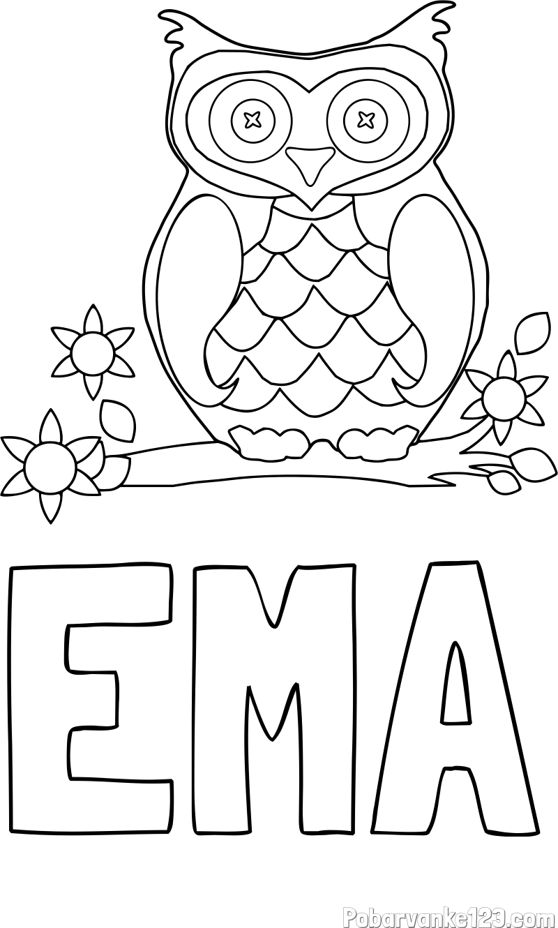 Pobarvanka imena EMA in pobarvanka sove