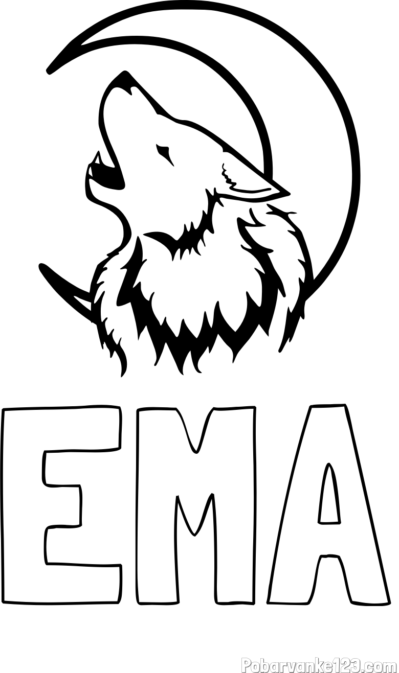 Pobarvanka imena EMA in pobarvanka volk in lune