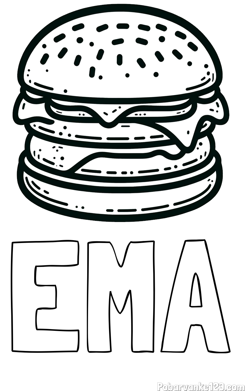 Pobarvanka imena EMA in preprosta pobarvanka hamburgerja