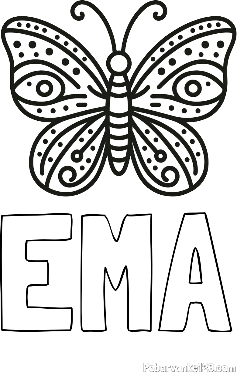 Pobarvanka imena EMA in preprosta pobarvanka metulja