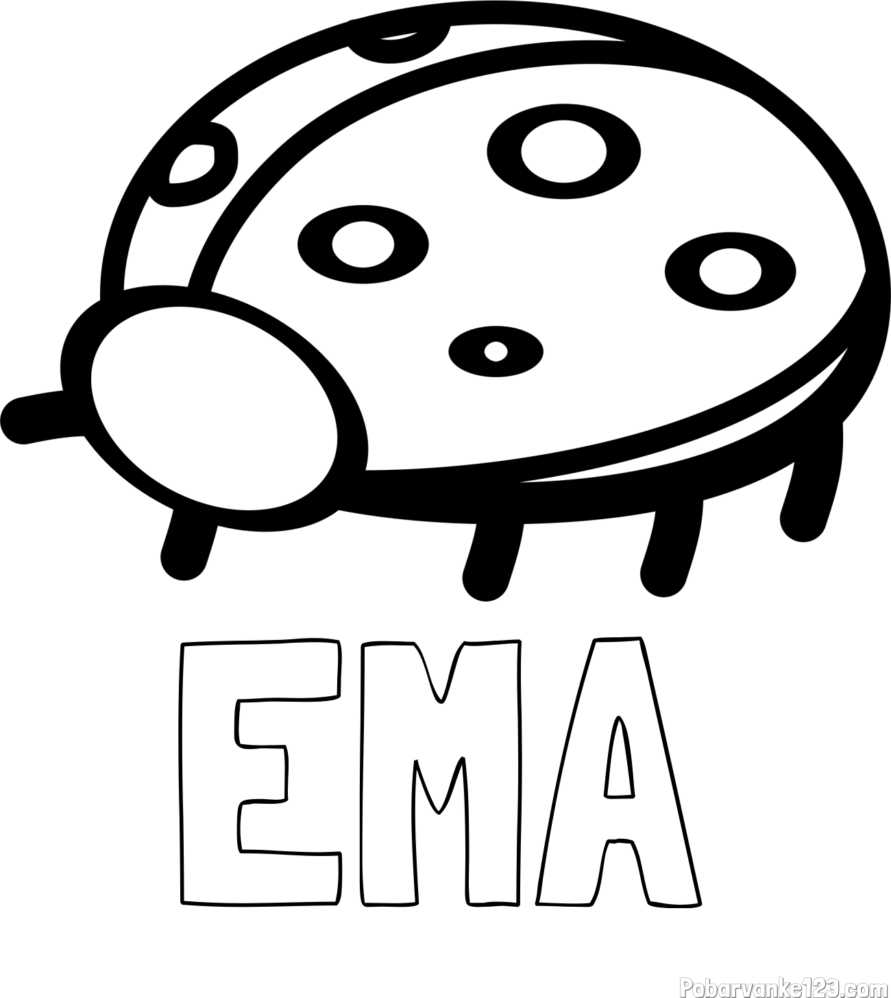 Pobarvanka imena EMA in preprosta pobarvanka pikapolonice