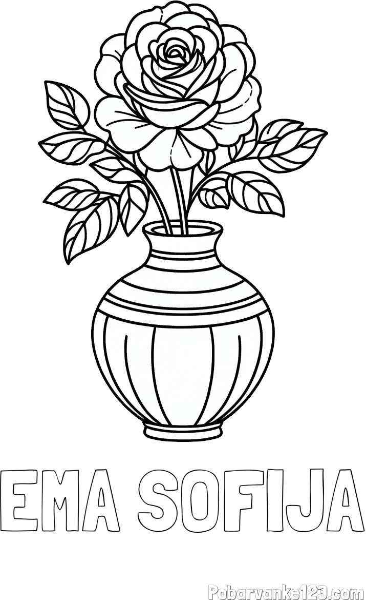 Pobarvanka imena EMA SOFIJA in pobarvanka vrtnice v vazi