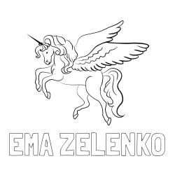 Online izdelana pobarvanka - Pobarvanka imena EMA ZELENKO in lepa pobarvanka samoroga