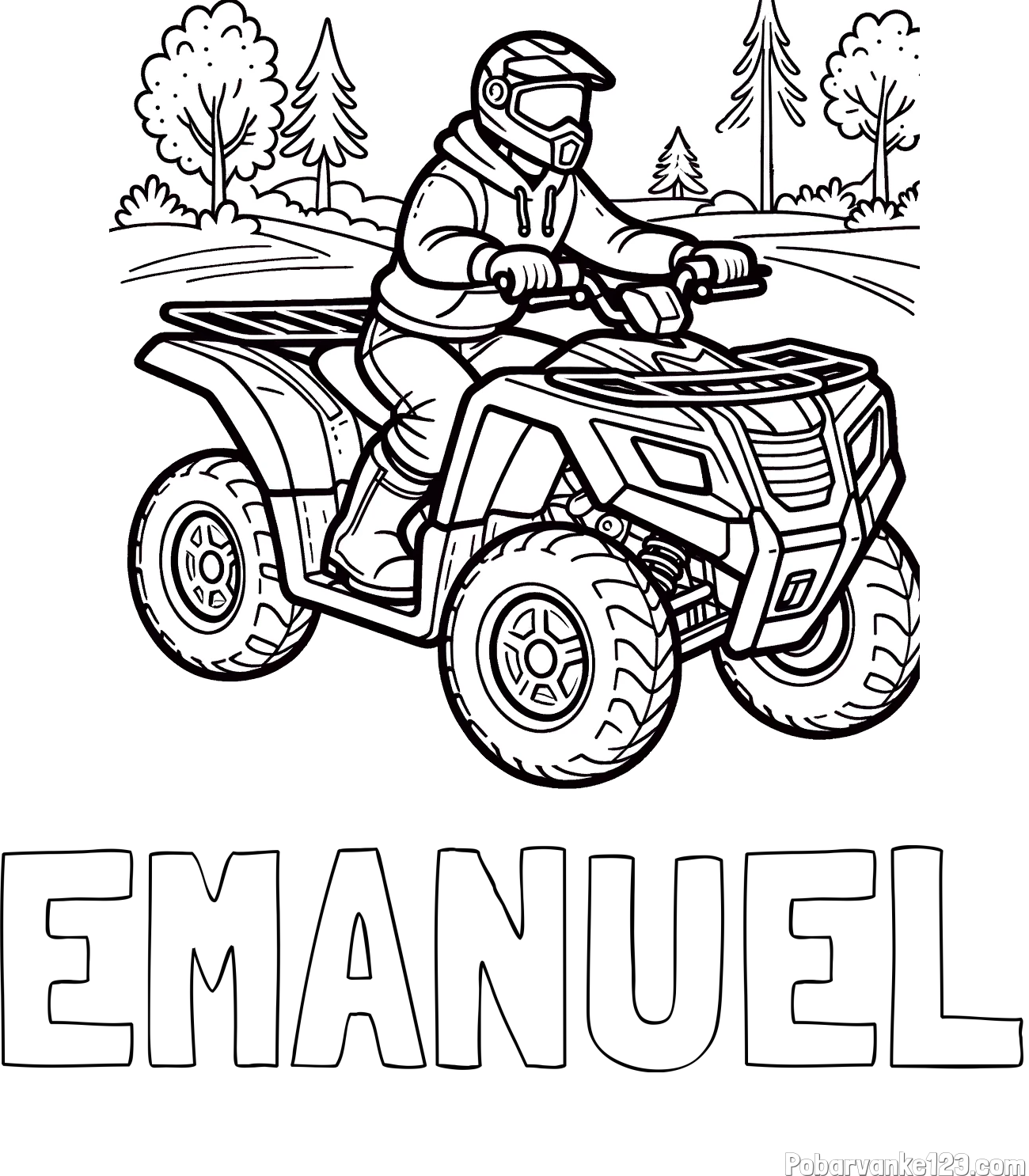 Pobarvanka imena EMANUEL in pobarvanka motorista na štirikolesniku