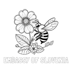 Online izdelana pobarvanka - Pobarvanka imena EMBASSY OF SLOVENIA in otroška pobarvanka čebelice in rožice