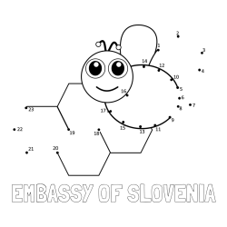 Online izdelana pobarvanka - Pobarvanka imena EMBASSY OF SLOVENIA in pobarvanka čebelice in satja - poveži številke