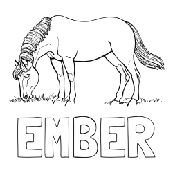 Online izdelana pobarvanka - Pobarvanka imena EMBER in pobarvanka konja med pašo