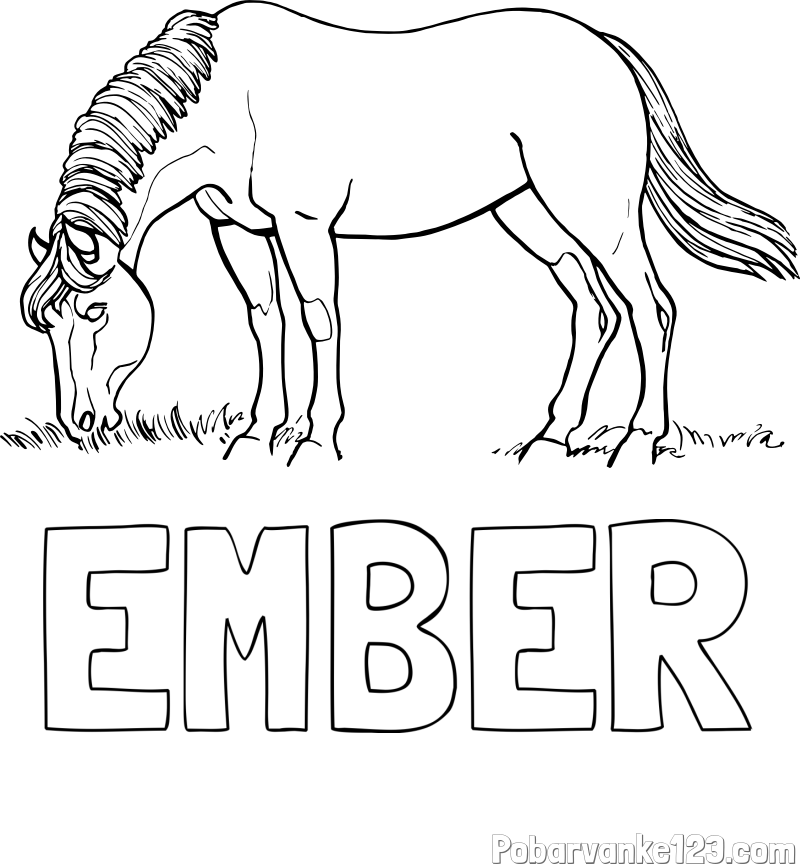 Pobarvanka imena EMBER in pobarvanka konja med pašo