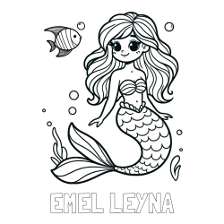 Online izdelana pobarvanka - Pobarvanka imena EMEL LEYNA in pobarvanka male morske deklice in ribice