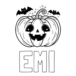 Online izdelana pobarvanka - Pobarvanka imena EMI in pobarvanka nasmejane buče ter dveh netopirjev za noč čarovnic