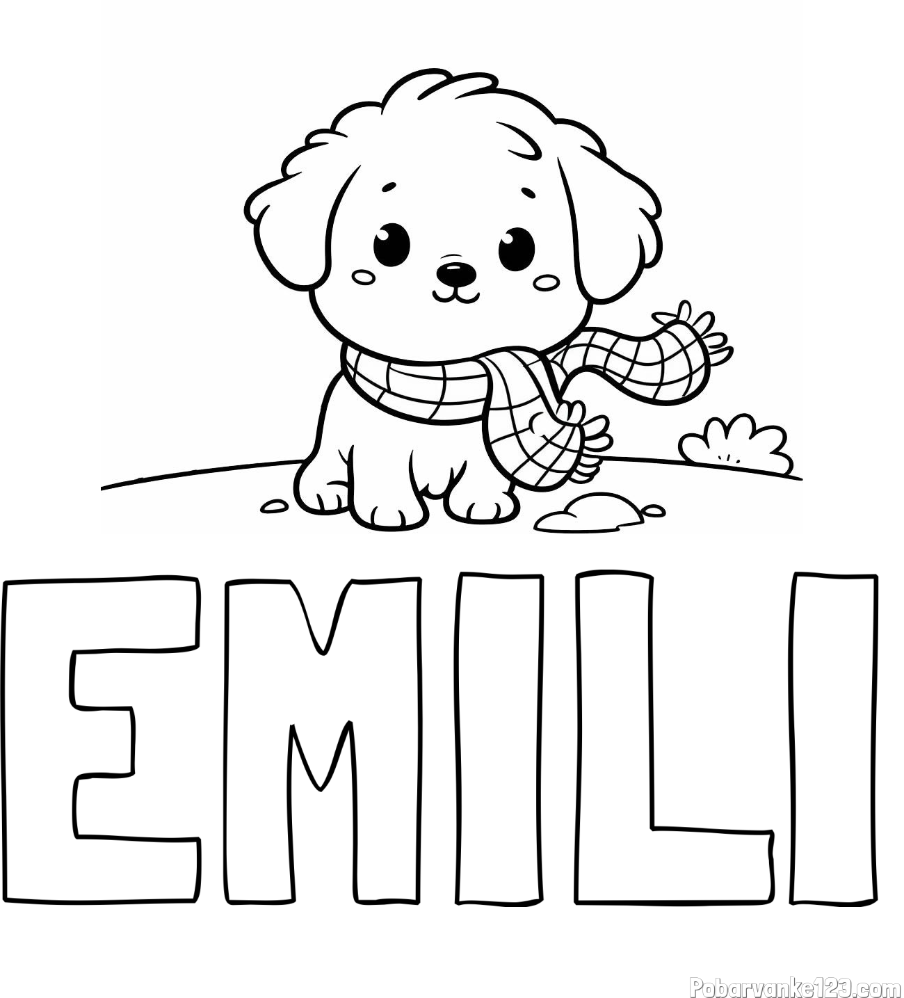 Pobarvanka imena EMILI in pobarvanka prikupnega psička