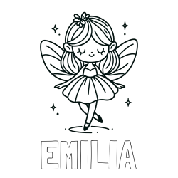 Online izdelana pobarvanka - Pobarvanka imena EMILIA in enostavna pobarvanka čarobne vile