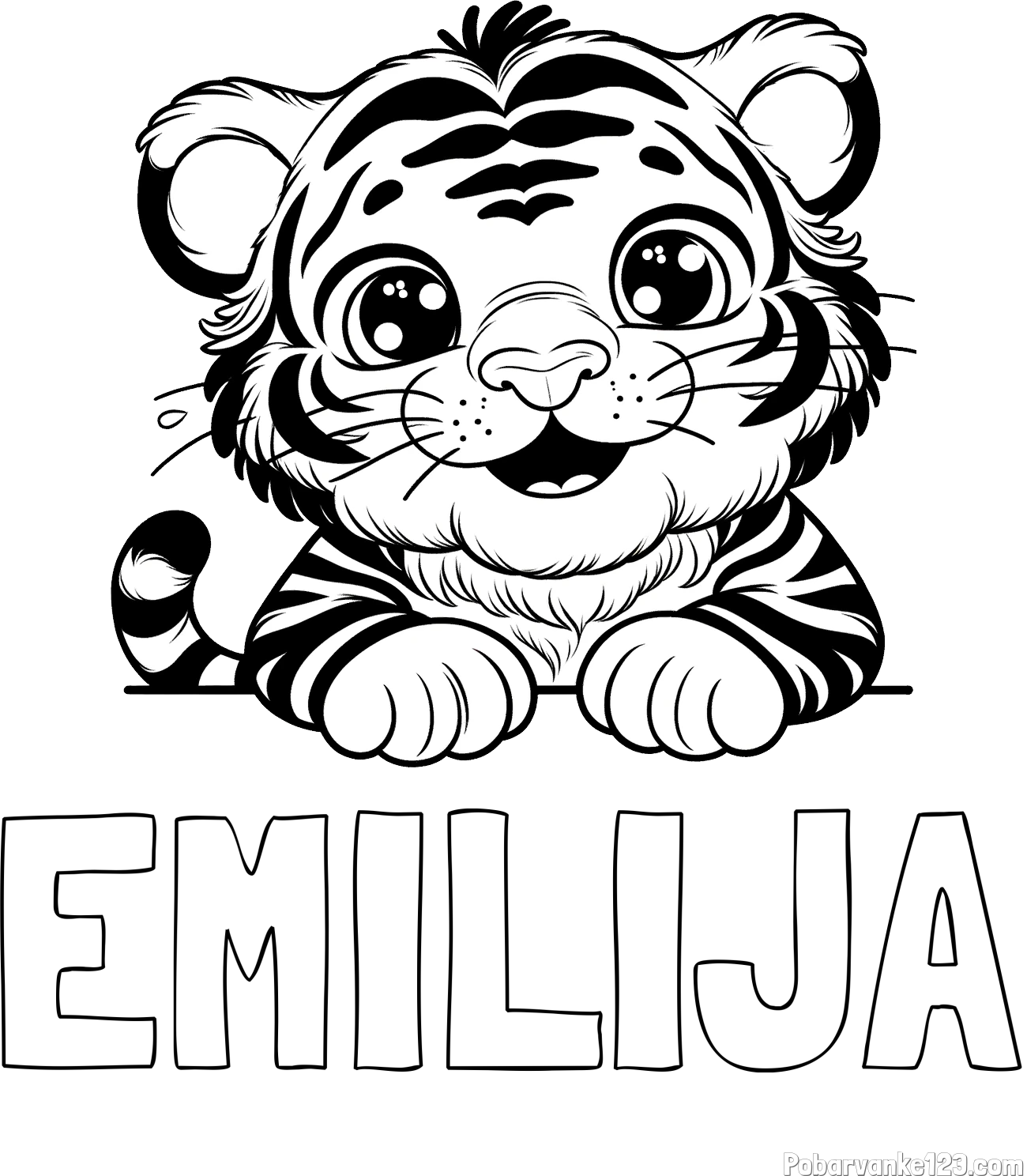 Pobarvanka imena EMILIJA in pobarvanka tigrček
